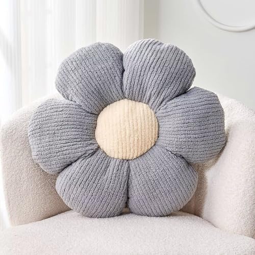 Kcvvcr Flower Throw Pillow, Soft Grey 14.9" Shaped Floor Pillow for Home Decor, Cute Aesthetic Plush Decorative Pillows for Bed, Sofa, Couch