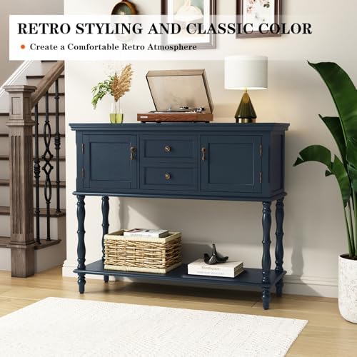 ARTPOWER Console Table with 2 Drawers, Retro Entryway Table with 2 Door
