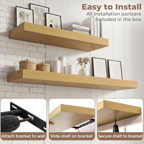 72 Inch Floating Shelves for Wall, 8"D Wood Storage Shelves, Oak Finish