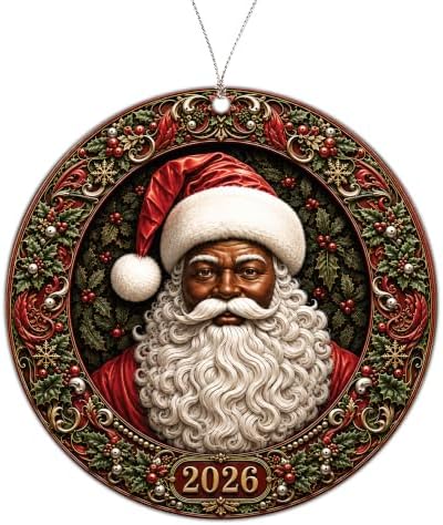 Black Santa Christmas Ornament for Christmas Tree Decorations 2026, Vintage Victorian Old World Santa Medallion, Traditional Holiday Decor, Elegant Antique Inspired Gift for Family and Friends