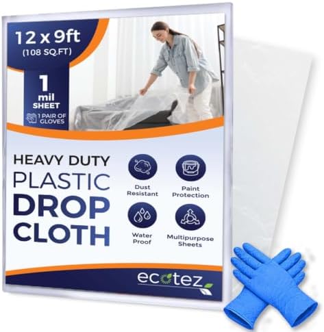 1 Pack 12 x 9 ft Extra Large Plastic Drop Cloth for Painting