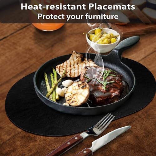 ADRIMER Oval Placemats Set of 4, Wipeable Faux Leather, Black