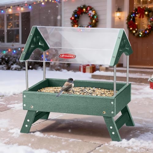 Kingsyard Covered Platform Ground Bird Feeder for Outdoors, Green