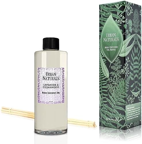 Urban Naturals Reed Diffuser Oil Refill Lavender Cedarwood with Warm Wood, Spa-Inspired Notes 8 oz + Free Reed Sticks, Made in the USA