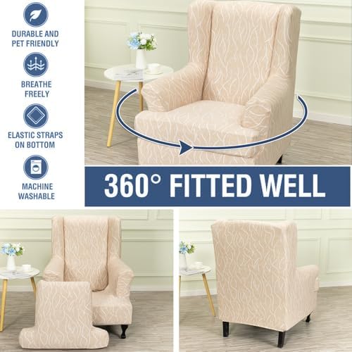 NILUOH Wingback Chair Covers 2-Piece, Armchair Slipcovers for Living Room