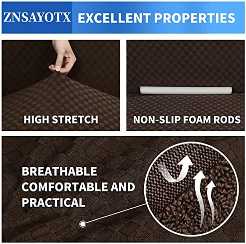 ZNSAYOTX 1 Piece Jacquard Couch Covers for 3 Cushion Couch Living Room High Stretch Sofa Cover Pets Dogs Friendly Anti Slip Thickened Slipcovers Furniture Protector (Sofa, Dark Coffee)