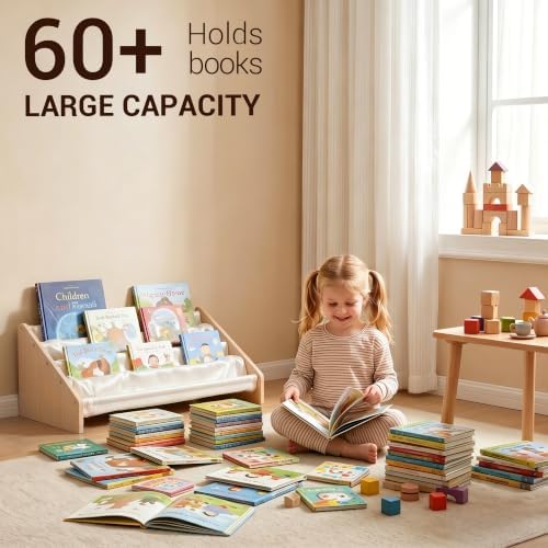 KiddoCood Wood Kids Bookshelf & Book Display Organizer, 32.7" L, White