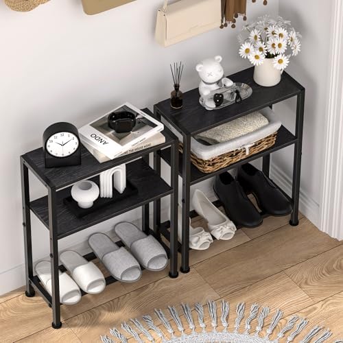 Narrow Side Table, 2-Tier Small End Table, Slim Nightstand