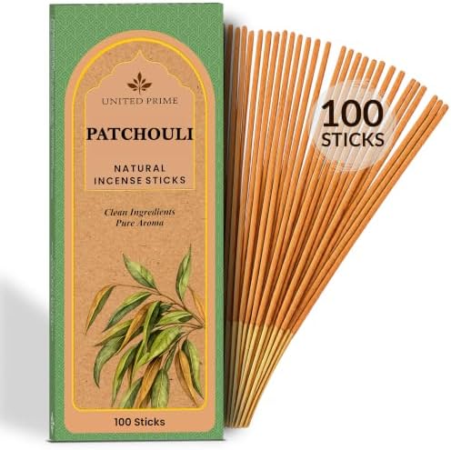 Natural Patchouli Incense Sticks, 100 Sticks, Organic Insence Non Toxic, No Charcoal Clean Burning Inscent, Handmade from Upcycled Flowers, Positive Vibes Incense Calming Aroma