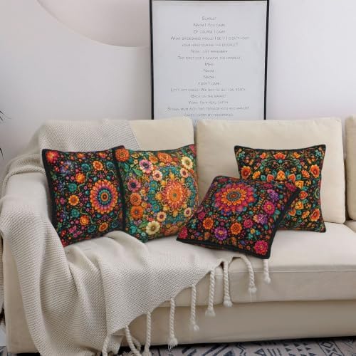 Floral Mandala Decorative Throw Pillow Covers 18x18 Inch Set of 4