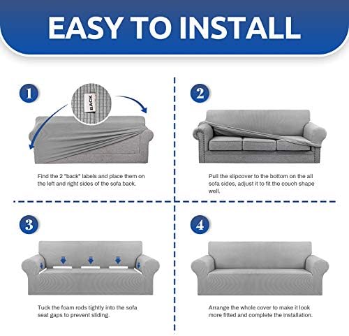 KEKUOU Stretch Couch Covers for Sofa, 3 Cushion Couch Slipcover,Silver