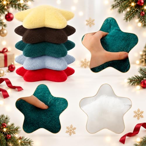 Soaoo 5 Pcs Star Fluffy Pillow Star Shape Pillow, Christmas Earth Tones