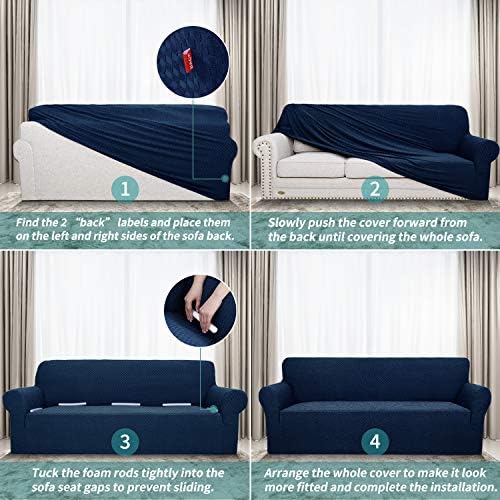 YEMYHOM Couch Cover Latest Jacquard Design High Stretch Sofa Covers for 3 Cushion Couch, Pet Dog Cat Proof Slipcover Non Slip Magic Elastic Furniture Protector (Large, Navy)