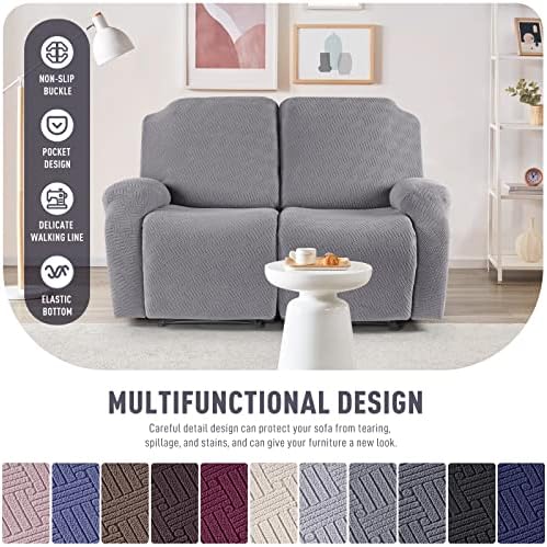 KinCam Loveseat Recliner Covers, Stretch Reclining Cover, Light Gray