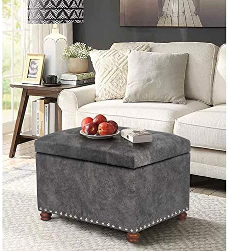 Adeco High End Classy Tufted Accents Rectangular Storage Bench Ottoman Footstool,Heather Gray