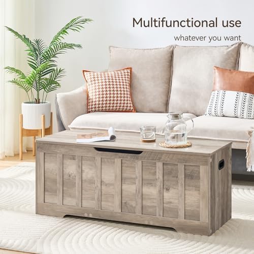 VANKILEY 47.2" Storage Chest Extra Large,Wooden Storage Bench(Greige).