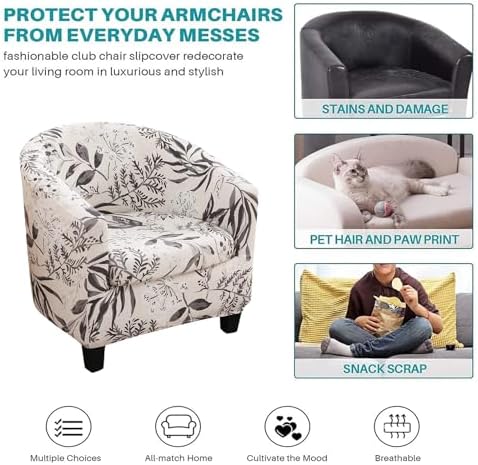 NILUOH Club Chair Slipcover 2 Piece Stretch Barrel Chair Covers Printed Tub Chair Slipcovers Soft Accent Armchair Sofa Protector for Living Room（Flowers 17）
