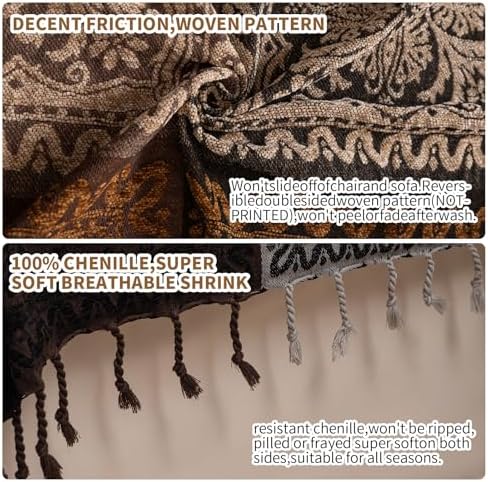 Boho Throw Blanket, Chenille Jacquard Tassels Throw Blankets for Bed Couch Soft Chair， Bohemian Fringe Tassels (Black, Large 86 * 102Inches)