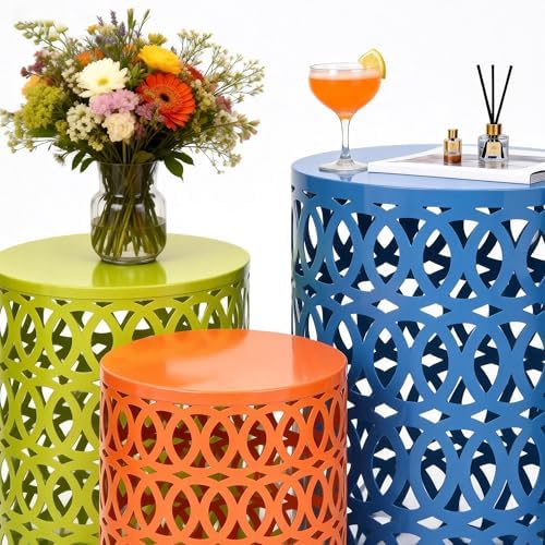 Metal Side Table Set of 3, Modern Geometric Cut-Out Design