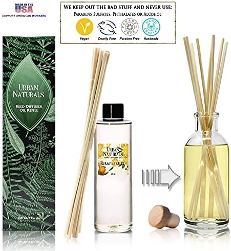 Urban Naturals Grapefruit Scented Oil Reed Diffuser Refill | Includes a Free Set of Reed Sticks! 4 oz.