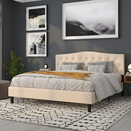 Flash Furniture Cambridge Button Tufted and Diamond Stitched Upholstered King Size Headboard in Beige Fabric