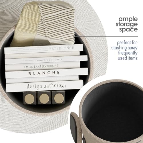 Round Ottoman with Storage, Boucle Storage Ottoman, Foot Stool, Makeup Vanity Stool, Small Foot Rest, Modern Ottomans for Living Room and Bedroom, Beige