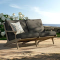 Modway Saratoga Teak Outdoor Patio Loveseat in Weathered Gray Flint – 2 Seater Outdoor Couch with Weather-Resistant Cushions – Wooden Porch Loveseat