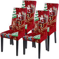 SearchI Christmas Chair Covers Set of 4, Stretch Xmas Kitchen Chair Cover Removable Washable Holiday Parsons Chair Slipcovers for Dining Room, Christmas Decoration, Ceremony(Santa Claus+Elk)