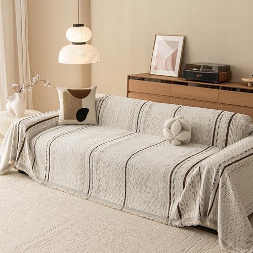 MEETSKY Boho Couch Covers for Sofa, Couch Covers for Dogs, Modern Sofa Slipcover for Sectional Sofa Covers Washable, Chenille Blend Thick Fabric Couch Blanket Cover for Living Room, 71" x 118", Beige