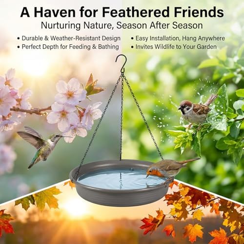 CARGEN Hanging Bird Bath Bowl - Window Bird Water Feeder Tray for Outdoors