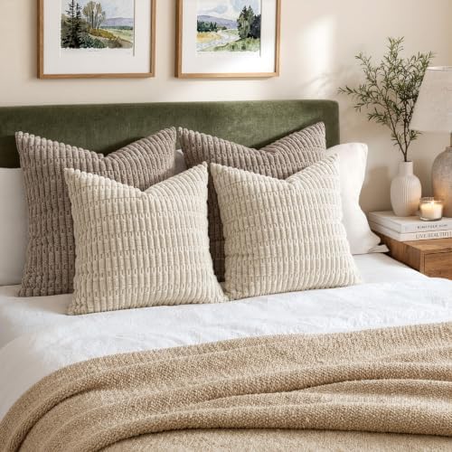 MIULEE Euro Sham Corduroy Decorative Throw Pillow Covers 22x22 Cream White