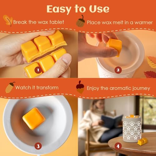 Fall Wax Melts Tarts, Strong Scented Autumn Wax Cubes, 8 Pack Soy Wax Cubes for Warmer - Pumpkin Pie, Cinnamon, Harvest Spice, Apple Cider, Pine, Vanilla, Snickerdoodle, Pumpkin Spice