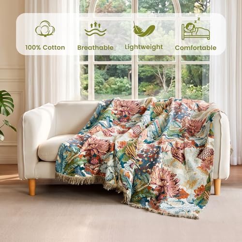 MSGKV Boho Throw Blanket 60"x80" 100% Cotton Blanket for Couch Bed Decor