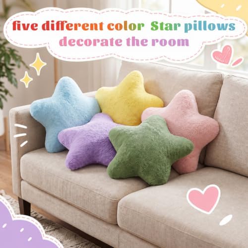 Soaoo 5 Pcs Star Fluffy Pillow Star Shape Pillow, Pastel Collection