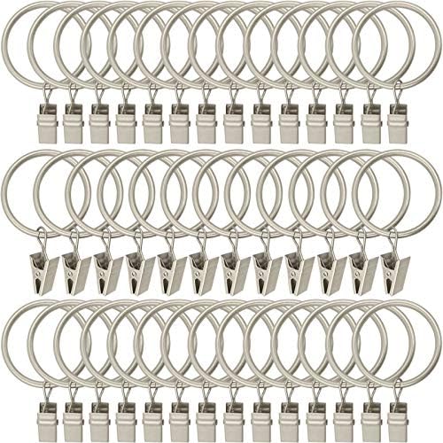 40 Pack Metal Curtain Rings with Clips, 1.5 in ID, Matte Silver