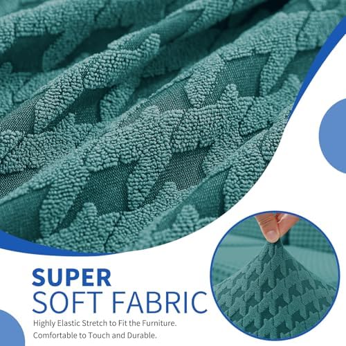 MAXIJIN 3 Pieces Stretch Couch Covers for 2 Cushion Couch Washable Sofa Cover with 2 Extra Large Seat Soft Loveseat Sofa Slipcovers with Non Slip Strap (Peacock Blue), 71"-91"(2 XL Cushions)