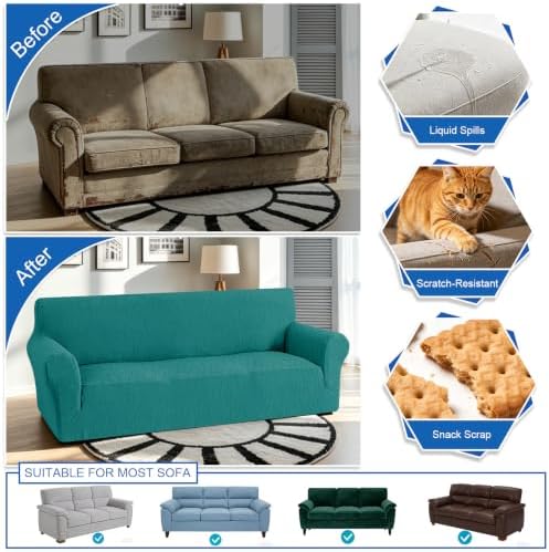 MAXIJIN Waterproof Oversized Couch Covers (91"-110"), Stretch Extra Large Sofa Cover Slipcovers with Non Slip Elastic Bottom, Pet Friendly Furniture Protector Washable (X-Large, Blackish Green)