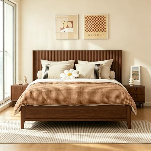COCO DESIGN King Size Fluted Headboard Only, 80" Walnut Wall Mount