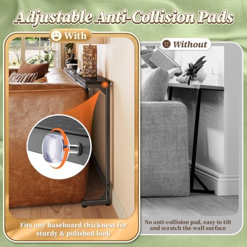 Huuger 110.2-133.8'' Extendable Behind Couch Table with Outlets, Black