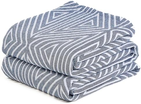 100% Cotton Geometric Reversible Muslin Blanket 60"×80" Blue