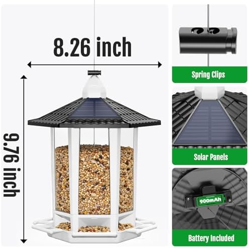 Birdream 2 Pack Solar Bird Feeders for Outdoors Hanging, Assembly Required, 1-Min Easy Setup, Wild Seed Feeders for Cardinals Chickadees and Finches