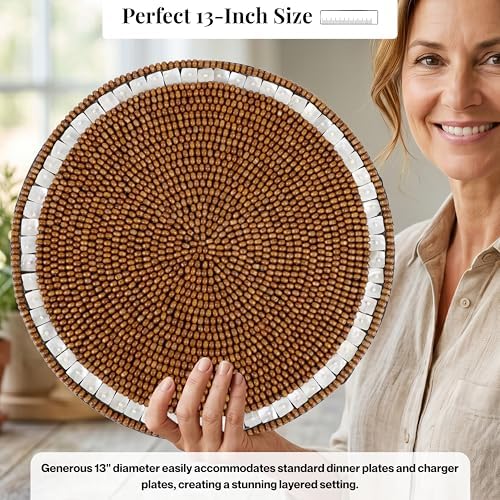 Round Woven Placemats Set of 2 13 Inch Ivory Natural Handmade Table Mats