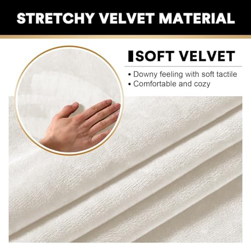 PrinceDeco Velvet Couch Cover Loveseat Covers for 2 Cushion Couch 3 Piece Sofa Covers for Dogs Washable Loveseat Covers Width Up to 72 Inch No Slip Stretch Sofa Slipcover(Medium, Porcelain)