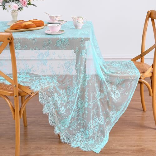 Rectangle Table Cloth 10FT Blue Lace Tablecloth Floral Pattern Sheer Cover