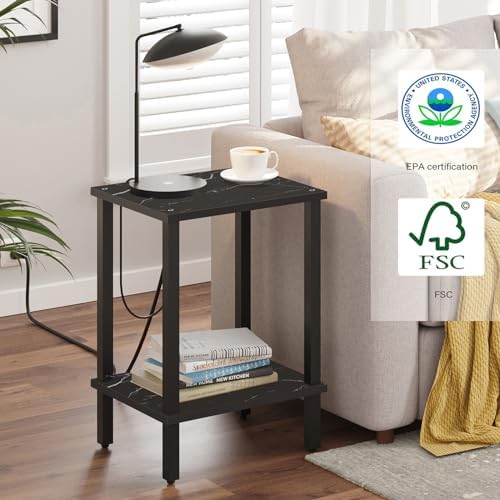 TUTOTAK End Table, Side Table, Nightstand, 2-Tier Storage Shelf