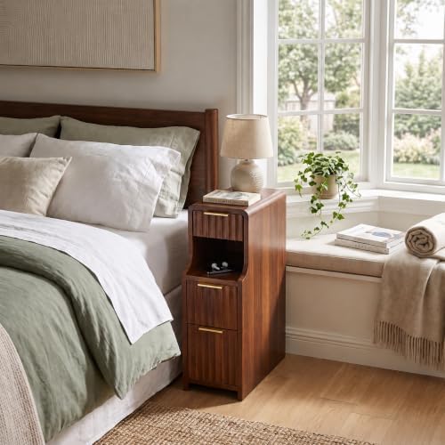 8 Inch Narrow Nightstand, 3 Drawers & Shelf, 1 Pack