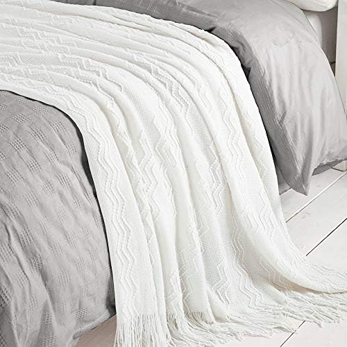 BOURINA Off White Throw Blanket 60x80Inch Boho Knit Soft Throw Sofa Blanket