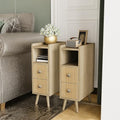7.8" Narrow Nightstand Set of 2 with 2 Drawers & Open Storage,Oak