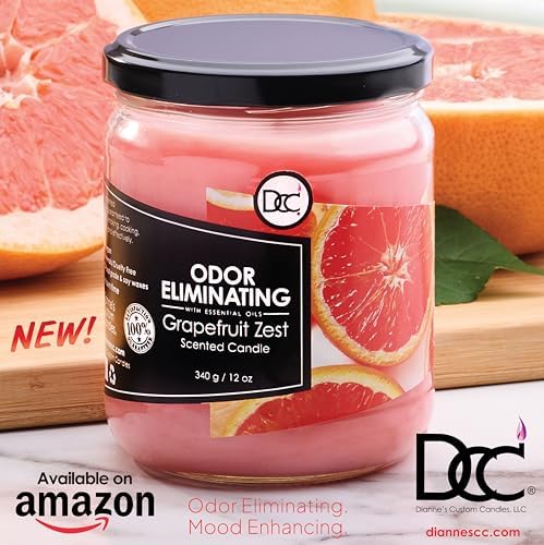 Grapefruit Zest Odor Eliminating Highly Fragranced Candle - Eliminates 95% of Pet, Smoke, Food, and Other Smells Quickly - Up to 80 Hour Burn time - 12 Ounce Premium Soy Blend