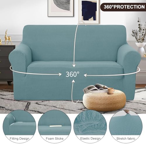 U-NICE HOME Loveseat Cover Stretch Couch Cover Sofa Slipcover, Light Blue
